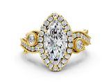 Yellow gold Marquise Cut Halo Diamond Ring with Milgrain and Bezel Accents on a Split Shank Band_17