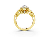 Yellow gold Marquise Cut Halo Diamond Ring with Milgrain and Bezel Accents on a Split Shank Band_18