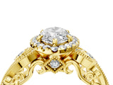 Yellow gold Marquise Cut Halo Diamond Ring with Milgrain and Bezel Accents on a Split Shank Band_19
