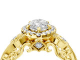 Yellow gold Marquise Cut Halo Diamond Ring with Milgrain and Bezel Accents on a Split Shank Band_21