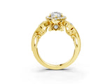 Yellow gold Marquise Cut Halo Diamond Ring with Milgrain and Bezel Accents on a Split Shank Band_6