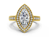 Yellow gold Marquise Cut Halo Diamond Ring with Pavé Band and Four-Prong Setting_81