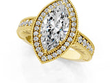 Yellow gold Marquise Cut Halo Diamond Ring with Pavé Band and Four-Prong Setting_82