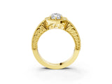 Yellow gold Marquise Cut Halo Diamond Ring with Pavé Band and Four-Prong Setting_84