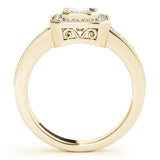 Yellow gold Marquise-Cut Halo Diamond Ring with Pavé Band and Milgrain Prong Setting 2