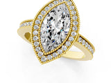 Yellow gold Marquise Cut Halo Diamond Ring with Pavé Band and Milgrain Prong Setting_33
