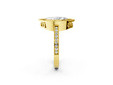 Yellow gold Marquise Cut Halo Diamond Ring with Pavé Band and Milgrain Prong Setting_34