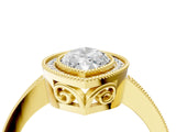 Yellow gold Marquise Cut Halo Diamond Ring with Pavé Band and Milgrain Prong Setting_36