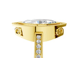 Yellow gold Marquise Cut Halo Diamond Ring with Pavé Band and Milgrain Prong Setting_37