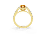 Yellow gold Marquise Cut Halo Diamond Ring with Pavé Band and Three-Prong Setting_11