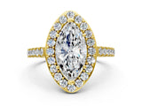Yellow gold Marquise Cut Halo Diamond Ring with Pavé Band and Three-Prong Setting_12
