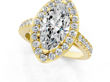Yellow gold Marquise Cut Halo Diamond Ring with Pavé Band and Three-Prong Setting_13