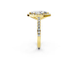 Yellow gold Marquise Cut Halo Diamond Ring with Pavé Band and Three-Prong Setting_14