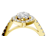 Yellow gold Marquise Cut Halo Diamond Ring with Pavé Band and Three-Prong Setting_16