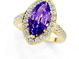 Yellow gold Marquise Cut Halo Diamond Ring with Pavé Band and Three-Prong Setting_1