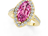 Yellow gold Marquise Cut Halo Diamond Ring with Pavé Band and Three-Prong Setting_1