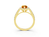 Yellow gold Marquise Cut Halo Diamond Ring with Pavé Band and Three-Prong Setting_23