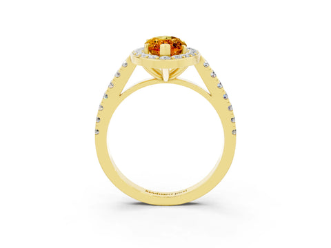 Yellow gold Marquise Cut Halo Diamond Ring with Pavé Band and Three-Prong Setting_23