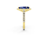 Yellow gold Marquise Cut Halo Diamond Ring with Pavé Band and Three-Prong Setting_2
