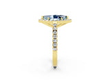 Yellow gold Marquise Cut Halo Diamond Ring with Pavé Band and Three-Prong Setting_2