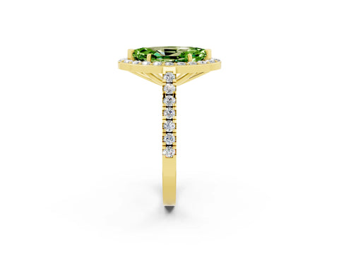 Yellow gold Marquise Cut Halo Diamond Ring with Pavé Band and Three-Prong Setting_2