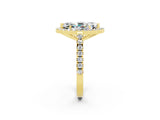 Yellow gold Marquise Cut Halo Diamond Ring with Pavé Band and Three-Prong Setting_2