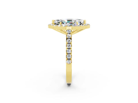 Yellow gold Marquise Cut Halo Diamond Ring with Pavé Band and Three-Prong Setting_2