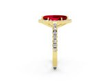 Yellow gold Marquise Cut Halo Diamond Ring with Pavé Band and Three-Prong Setting_2