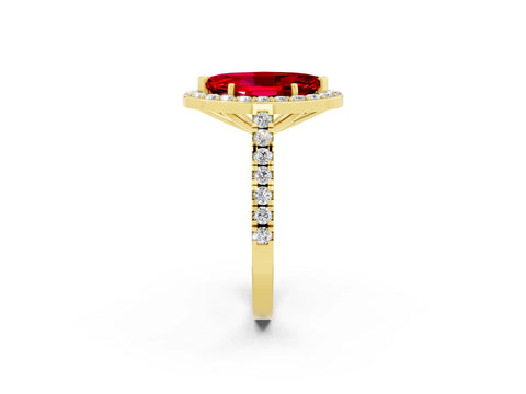 Yellow gold Marquise Cut Halo Diamond Ring with Pavé Band and Three-Prong Setting_2