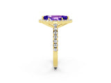 Yellow gold Marquise Cut Halo Diamond Ring with Pavé Band and Three-Prong Setting_2