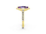 Yellow gold Marquise Cut Halo Diamond Ring with Pavé Band and Three-Prong Setting_2