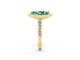 Yellow gold Marquise Cut Halo Diamond Ring with Pavé Band and Three-Prong Setting_2
