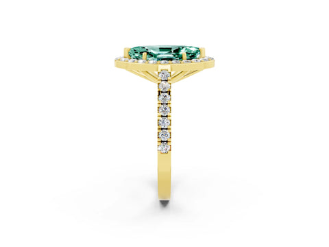 Yellow gold Marquise Cut Halo Diamond Ring with Pavé Band and Three-Prong Setting_2