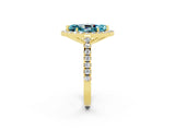 Yellow gold Marquise Cut Halo Diamond Ring with Pavé Band and Three-Prong Setting_2