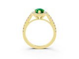 Yellow gold Marquise Cut Halo Diamond Ring with Pavé Band and Three-Prong Setting_3