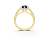 Yellow gold Marquise Cut Halo Diamond Ring with Pavé Band and Three-Prong Setting_3