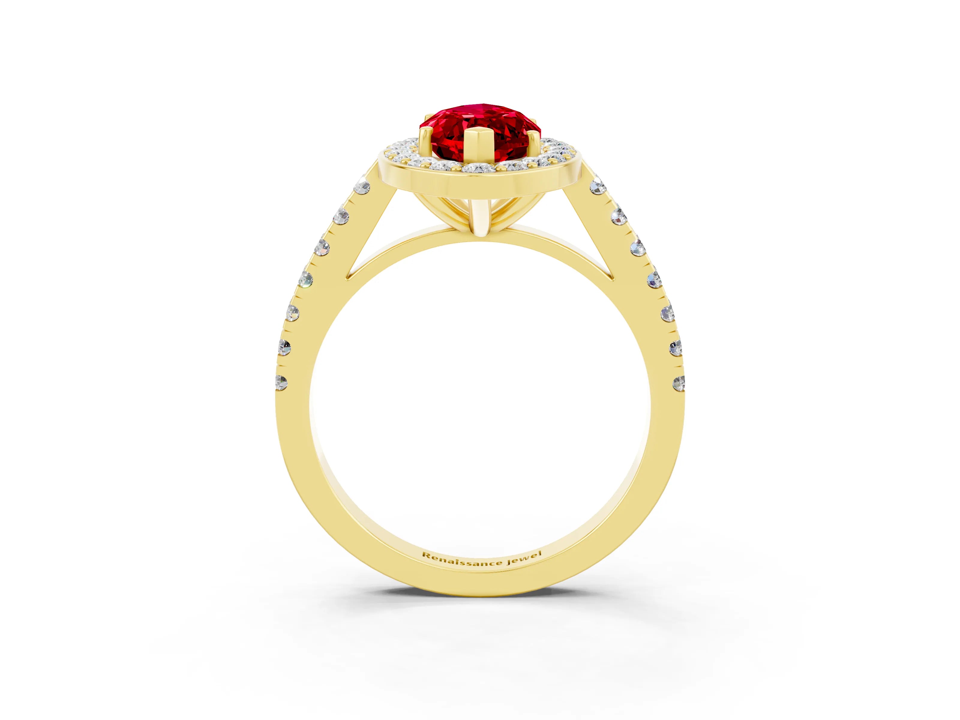 Yellow gold Marquise Cut Halo Diamond Ring with Pavé Band and Three-Prong Setting_3