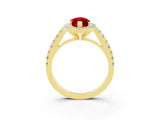Yellow gold Marquise Cut Halo Diamond Ring with Pavé Band and Three-Prong Setting_3