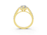 Yellow gold Marquise Cut Halo Diamond Ring with Pavé Band and Three-Prong Setting_3