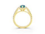 Yellow gold Marquise Cut Halo Diamond Ring with Pavé Band and Three-Prong Setting_3
