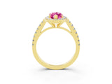 Yellow gold Marquise Cut Halo Diamond Ring with Pavé Band and Three-Prong Setting_3