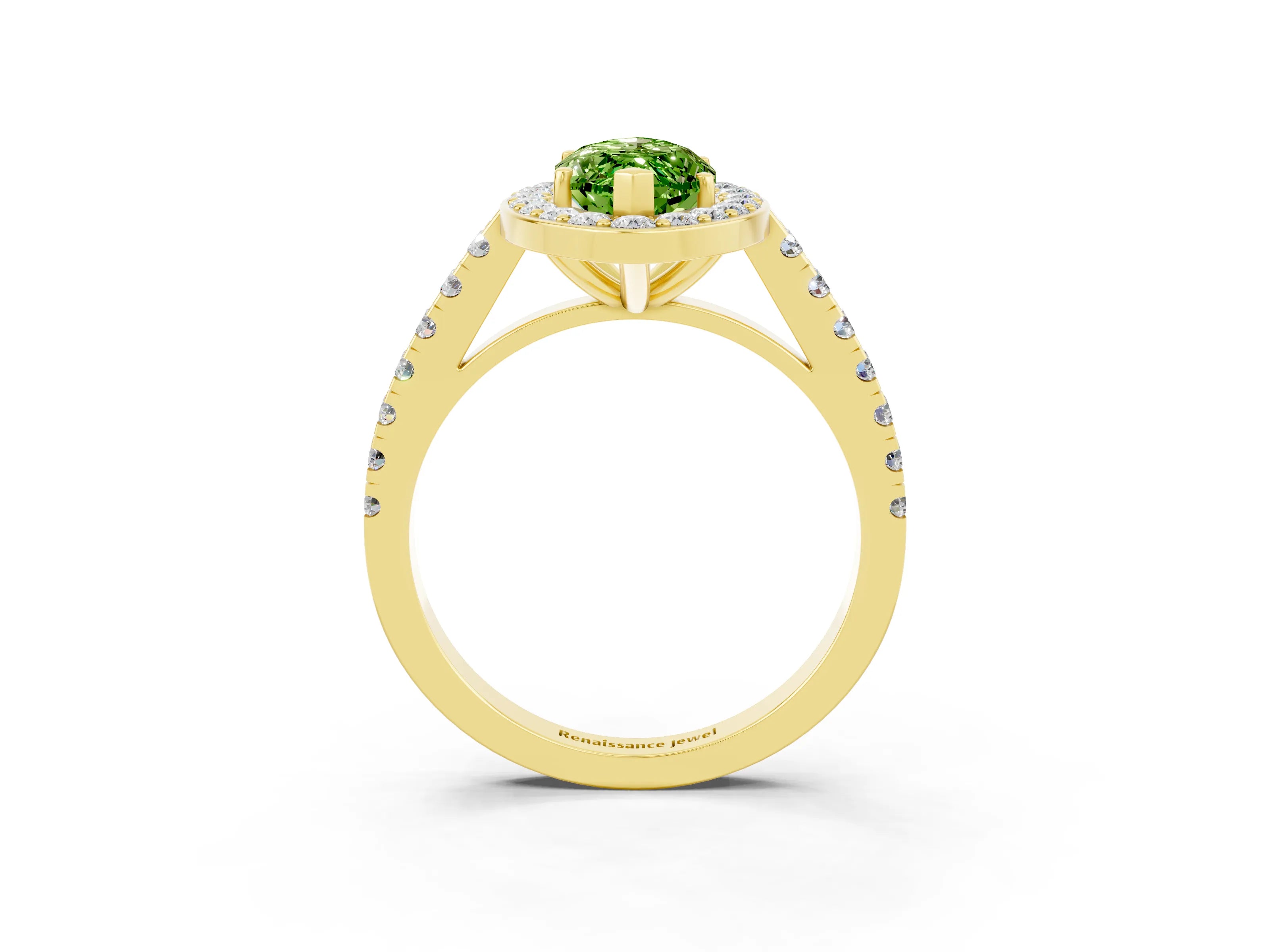 Yellow gold Marquise Cut Halo Diamond Ring with Pavé Band and Three-Prong Setting_3