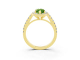 Yellow gold Marquise Cut Halo Diamond Ring with Pavé Band and Three-Prong Setting_3