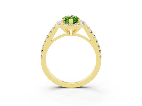 Yellow gold Marquise Cut Halo Diamond Ring with Pavé Band and Three-Prong Setting_3