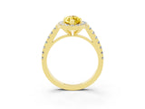 Yellow gold Marquise Cut Halo Diamond Ring with Pavé Band and Three-Prong Setting_3