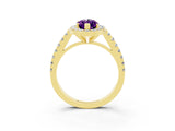 Yellow gold Marquise Cut Halo Diamond Ring with Pavé Band and Three-Prong Setting_3