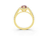 Yellow gold Marquise Cut Halo Diamond Ring with Pavé Band and Three-Prong Setting_3