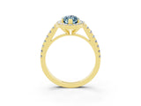 Yellow gold Marquise Cut Halo Diamond Ring with Pavé Band and Three-Prong Setting_3
