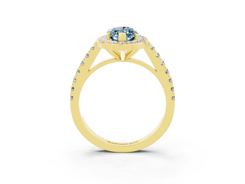 Yellow gold Marquise Cut Halo Diamond Ring with Pavé Band and Three-Prong Setting_3