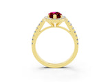 Yellow gold Marquise Cut Halo Diamond Ring with Pavé Band and Three-Prong Setting_3